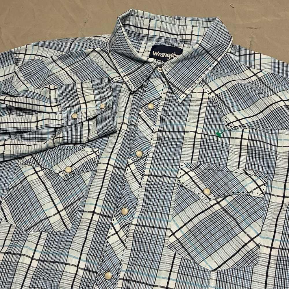 Wrangler Western Pearl Snaps Cowboy Shirt Plaid Long Sleeve Mens Size XLT